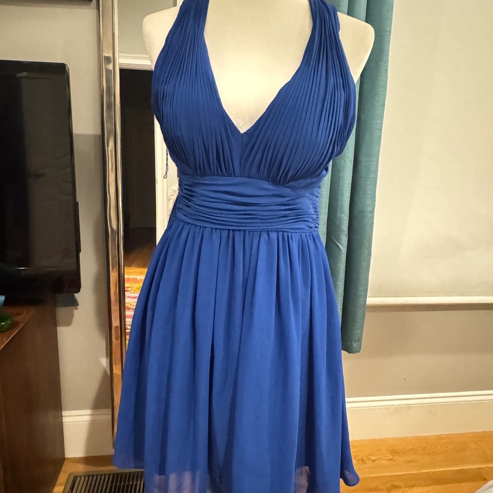 Cache Blue Halter Dress, beautiful on well made, completely lined, size 4